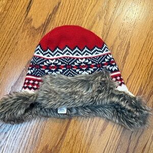 Janie and Jack Red Trapper Hat with Faux Fur